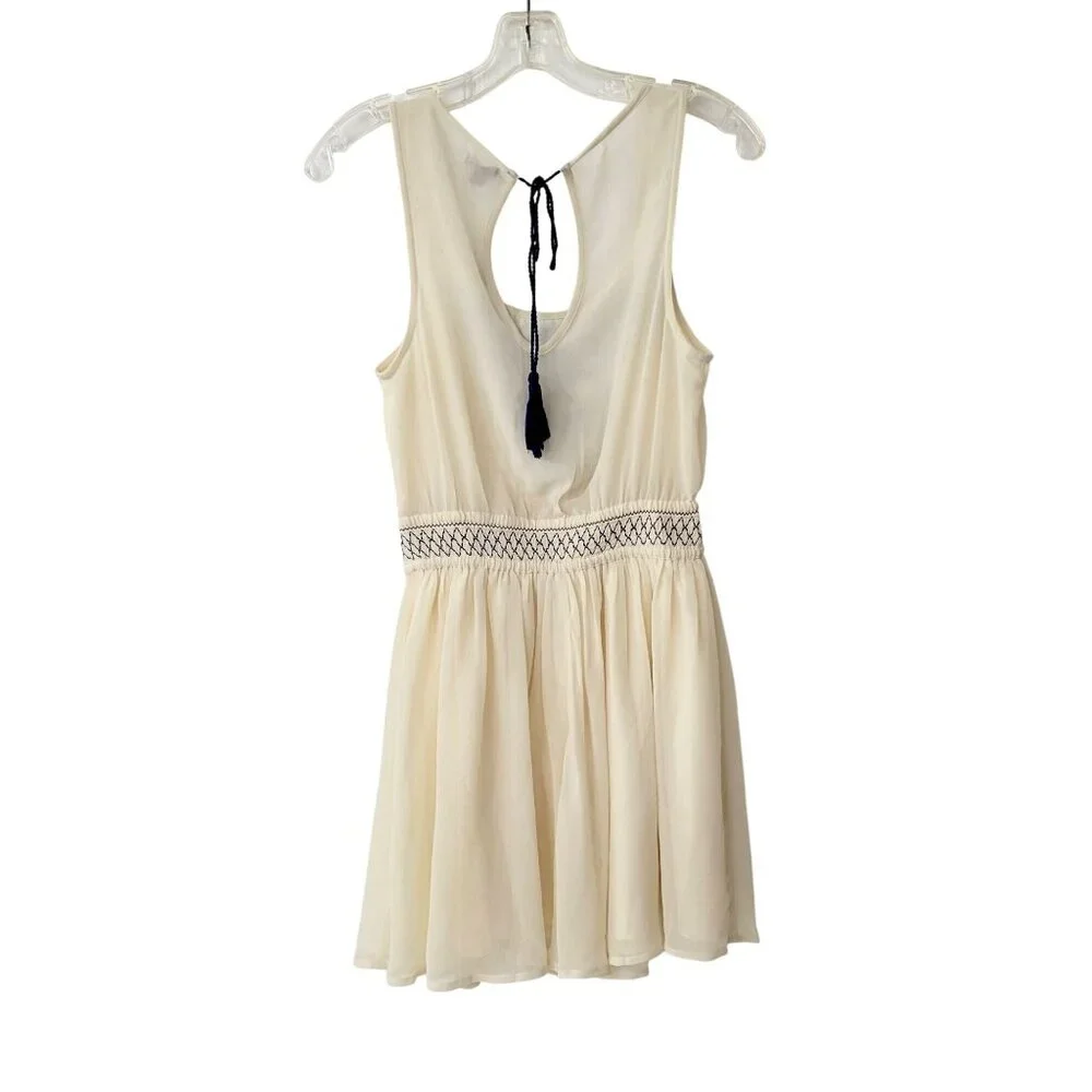 Ecote Cream and Blue Embroidered Sleeveless Mini Dress - Picture 4 of 6